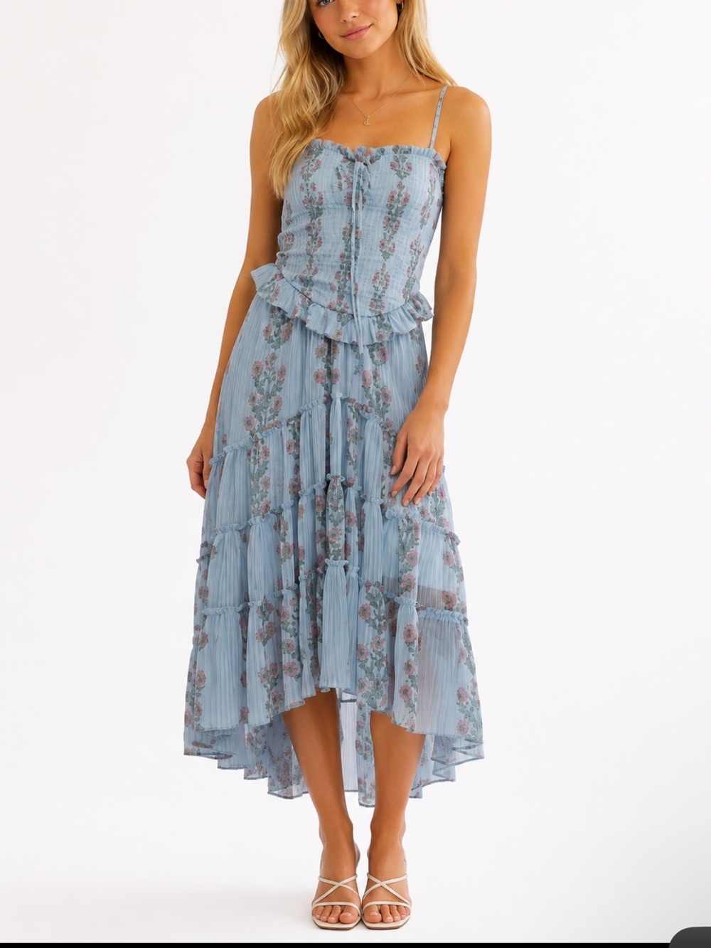 Free People Alejandra Smocked Bodice Tiered High Low Sundress Medium 8437